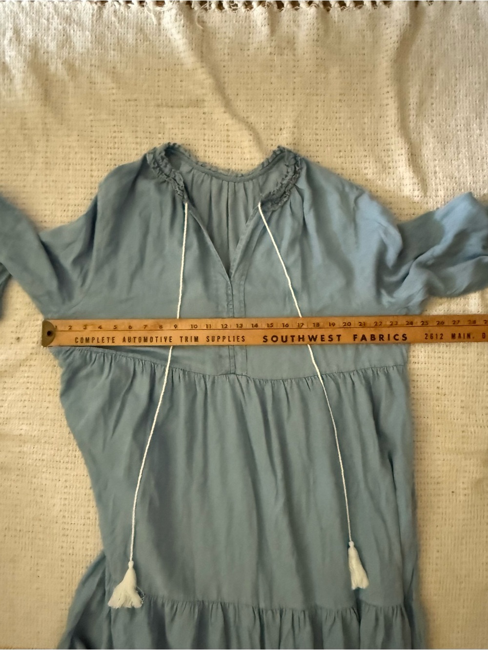 Light Blue Tiered Long Sleeve Maxi Dress with POCKETS 100% cottton - Picture 9 of 9